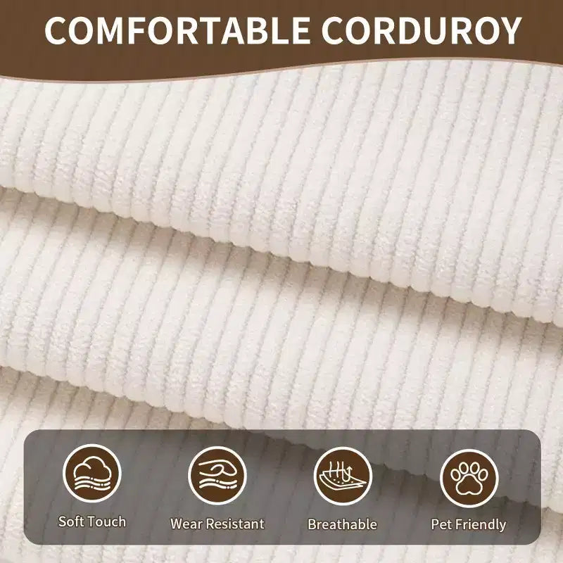 Canapé-lit convertible 4 en 1, Futon de sol en velours côtelé avec 2 oreillers et accoudoirs métalliques, Lit d'appoint en mousse haute densité, Blanc