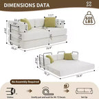 Canapé-lit convertible 4 en 1, Futon de sol en velours côtelé avec 2 oreillers et accoudoirs métalliques, Lit d'appoint en mousse haute densité, Blanc