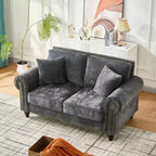 Canapé Chesterfield Classique 63 po avec Accoudoirs Ronds, Canapé 2 Places Profond avec Pieds en Bois pour Petit Salon ou Appartement-Panipeachy
