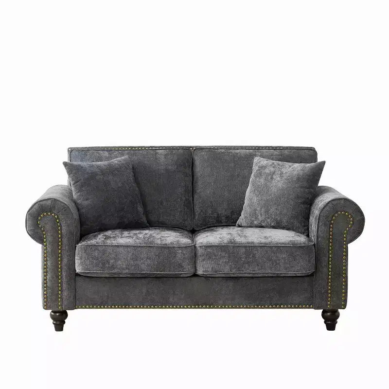 Canapé Chesterfield Classique 63 po avec Accoudoirs Ronds, Canapé 2 Places Profond avec Pieds en Bois pour Petit Salon ou Appartement-Panipeachy
