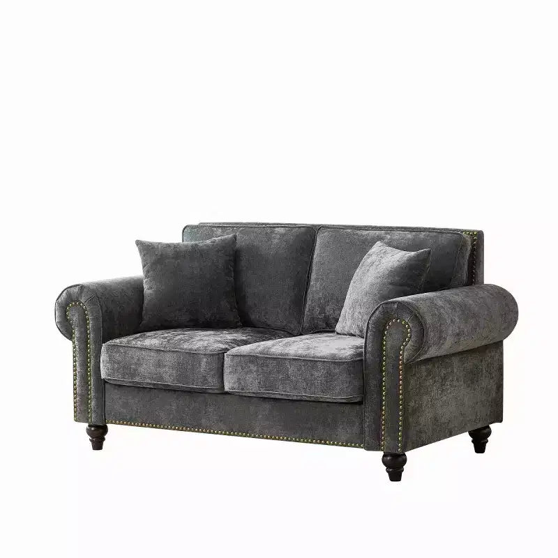 Canapé Chesterfield Classique 63 po avec Accoudoirs Ronds, Canapé 2 Places Profond avec Pieds en Bois pour Petit Salon ou Appartement-Panipeachy