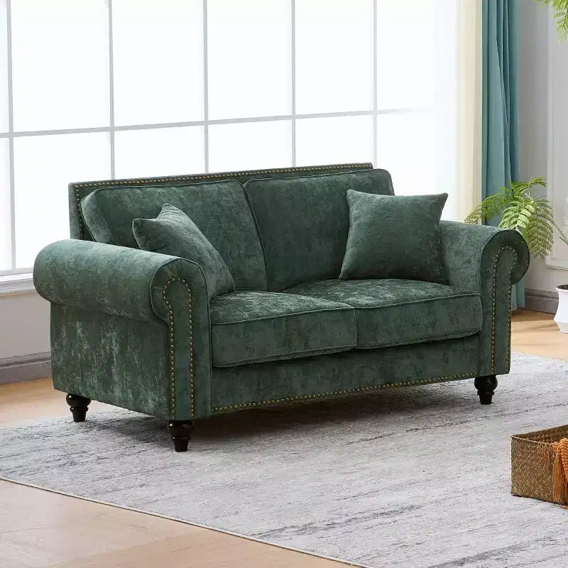 Canapé Chesterfield Classique 63 po avec Accoudoirs Ronds, Canapé 2 Places Profond avec Pieds en Bois pour Petit Salon ou Appartement-Panipeachy