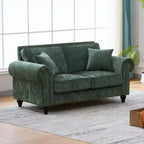 Canapé Chesterfield Classique 63 po avec Accoudoirs Ronds, Canapé 2 Places Profond avec Pieds en Bois pour Petit Salon ou Appartement-Panipeachy