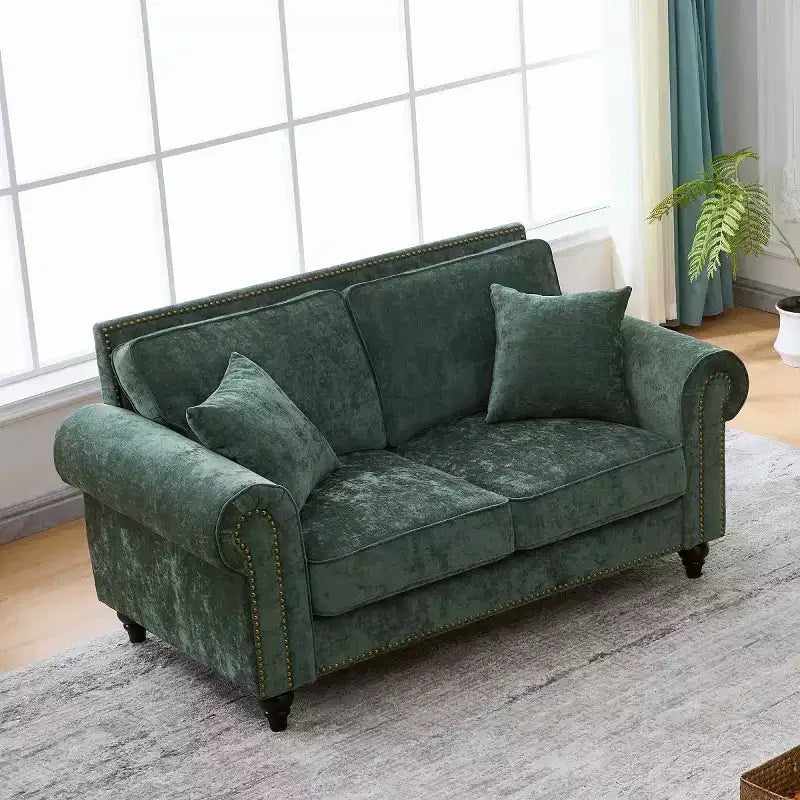 Canapé Chesterfield Classique 63 po avec Accoudoirs Ronds, Canapé 2 Places Profond avec Pieds en Bois pour Petit Salon ou Appartement-Panipeachy