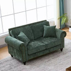 Canapé Chesterfield Classique 63 po avec Accoudoirs Ronds, Canapé 2 Places Profond avec Pieds en Bois pour Petit Salon ou Appartement-Panipeachy