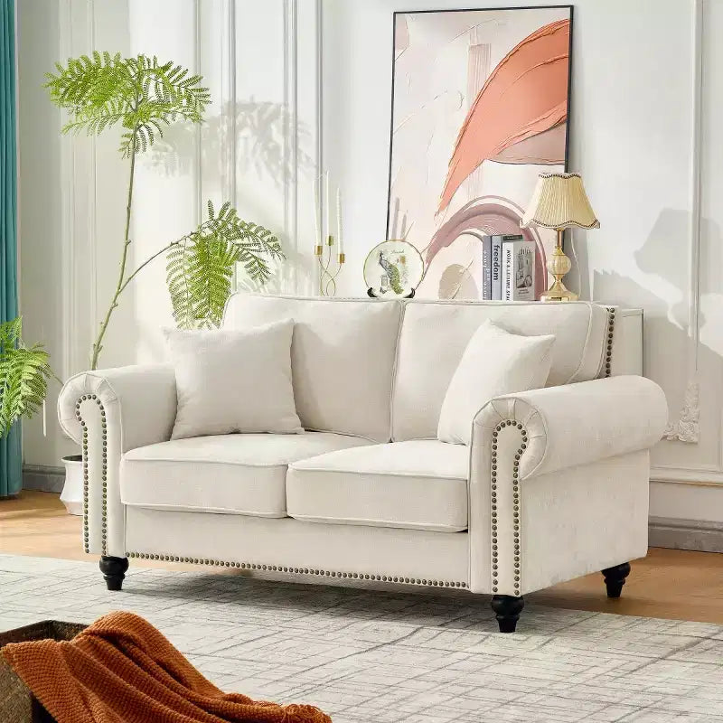Canapé Chesterfield Classique 63 po avec Accoudoirs Ronds, Canapé 2 Places Profond avec Pieds en Bois pour Petit Salon ou Appartement-Panipeachy