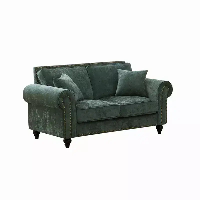 Canapé Chesterfield Classique 63 po avec Accoudoirs Ronds, Canapé 2 Places Profond avec Pieds en Bois pour Petit Salon ou Appartement-Panipeachy
