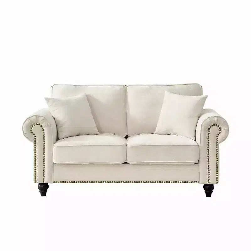 Canapé Chesterfield Classique 63 po avec Accoudoirs Ronds, Canapé 2 Places Profond avec Pieds en Bois pour Petit Salon ou Appartement-Panipeachy