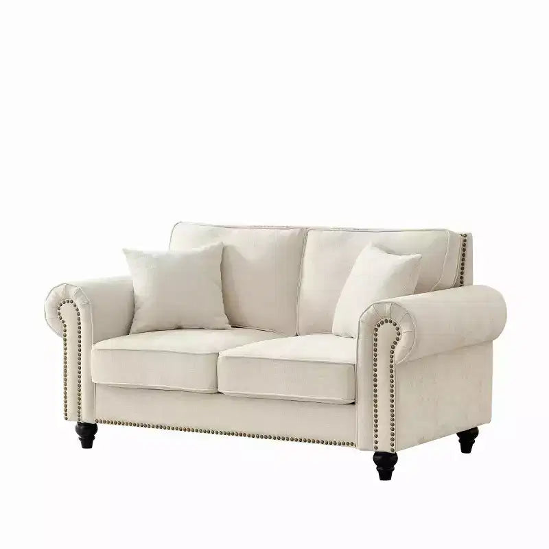 Canapé Chesterfield Classique 63 po avec Accoudoirs Ronds, Canapé 2 Places Profond avec Pieds en Bois pour Petit Salon ou Appartement-Panipeachy