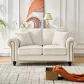 63 Classic Chesterfield Sofa with Rolled Arms, Deep Seat 2-Seater Couch with Wood Legs for Small Living Room or Apartment-Panipeachy