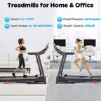 Tapis de course avec inclinaison, tapis de course compact et pliable de 3 CV pour la maison ou un petit bureau avec ceinture large, application, fréquence cardiaque