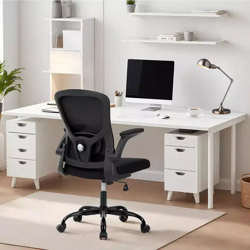 Premium Ergonomic High-Grey Mesh Office Chair - Adjustable Height, Flip-Up Armrests & Lumbar Support - Comfy Swivel Seat for Home, Gaming & Work