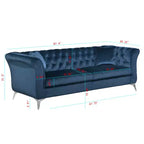 Modern 3-Seater Chesterfield Sofa with Scroll Arms and Chrome Legs, Velvet Accent Sofa for Living Room, Lounge or Apartment - Panipeachy