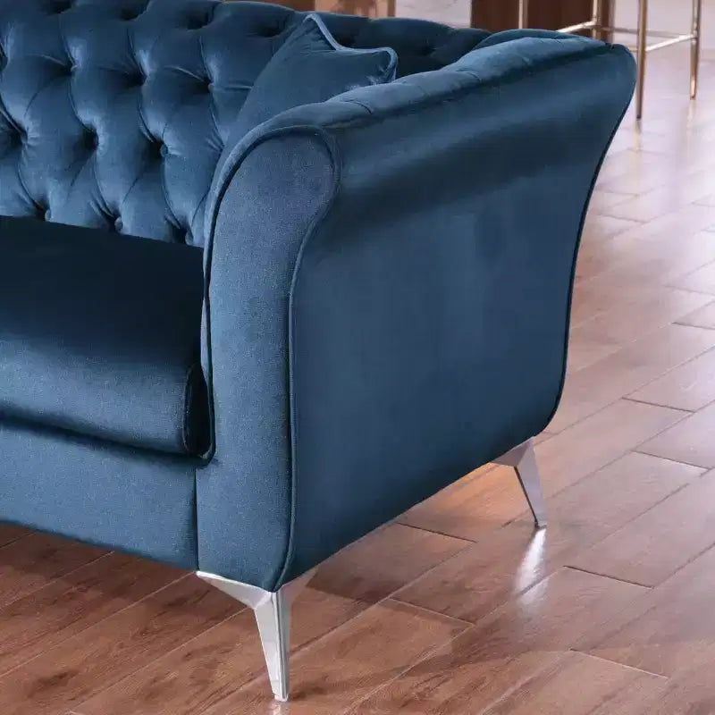 Modern 3-Seater Chesterfield Sofa with Scroll Arms and Chrome Legs, Velvet Accent Sofa for Living Room, Lounge or Apartment - Panipeachy