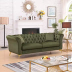 Modern 3-Seater Chesterfield Sofa with Scroll Arms and Chrome Legs, Velvet Accent Sofa for Living Room, Lounge or Apartment - Panipeachy