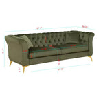 Modern 3-Seater Chesterfield Sofa with Scroll Arms and Chrome Legs, Velvet Accent Sofa for Living Room, Lounge or Apartment - Panipeachy