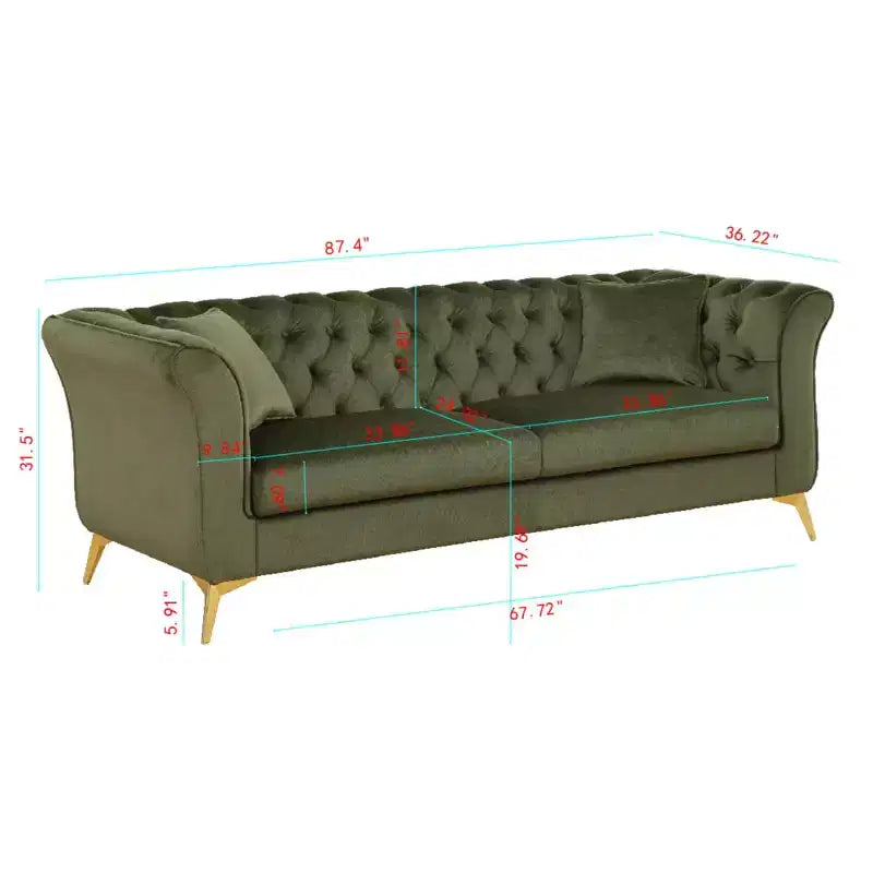 Modern 3-Seater Chesterfield Sofa with Scroll Arms and Chrome Legs, Velvet Accent Sofa for Living Room, Lounge or Apartment - Panipeachy