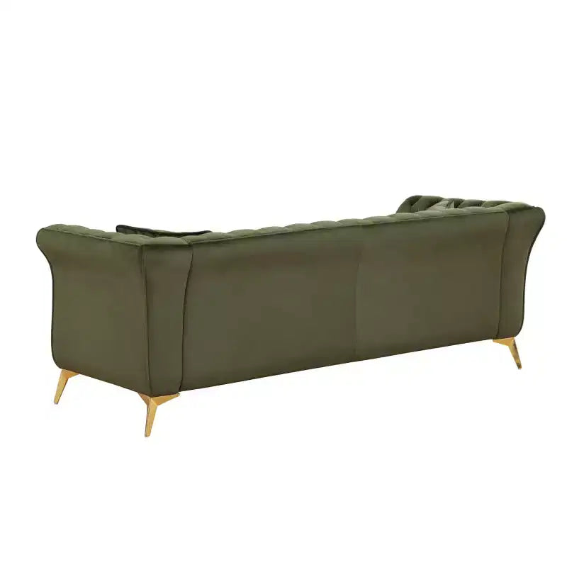 Modern 3-Seater Chesterfield Sofa with Scroll Arms and Chrome Legs, Velvet Accent Sofa for Living Room, Lounge or Apartment - Panipeachy