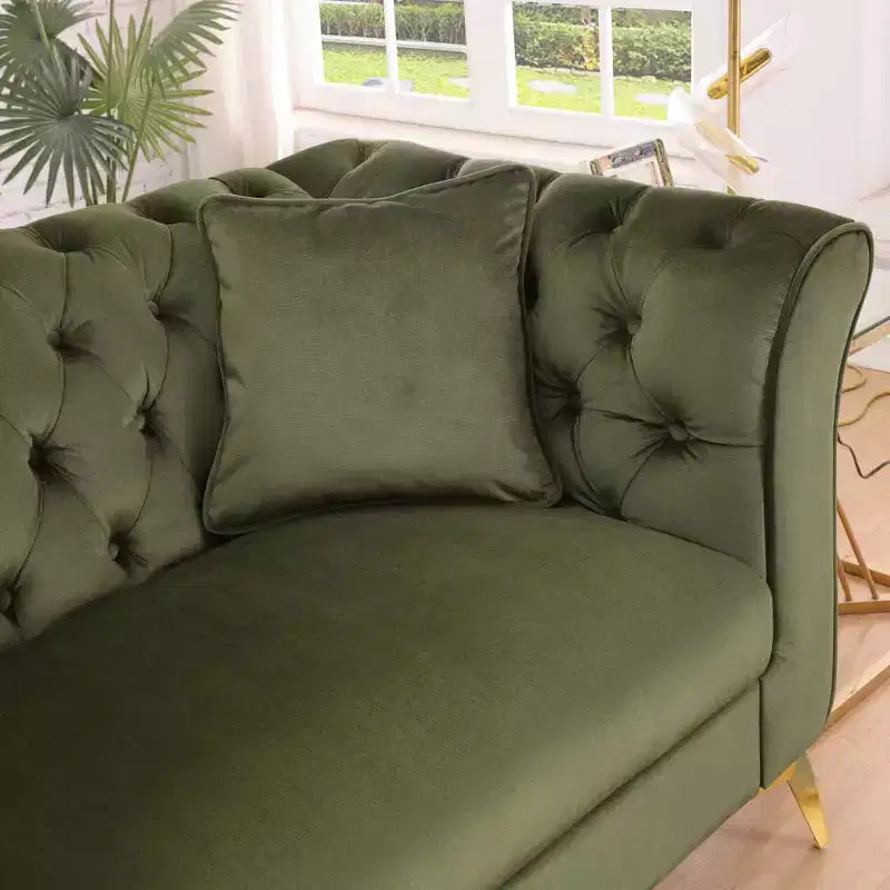 Modern 3-Seater Chesterfield Sofa with Scroll Arms and Chrome Legs, Velvet Accent Sofa for Living Room, Lounge or Apartment - Panipeachy