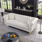 Modern 3-Seater Chesterfield Sofa with Scroll Arms and Chrome Legs, Velvet Accent Sofa for Living Room, Lounge or Apartment - Panipeachy
