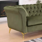 Modern 3-Seater Chesterfield Sofa with Scroll Arms and Chrome Legs, Velvet Accent Sofa for Living Room, Lounge or Apartment - Panipeachy