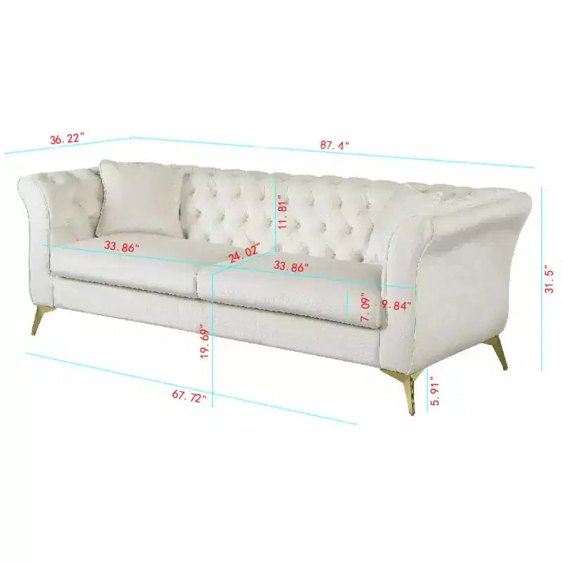 Modern 3-Seater Chesterfield Sofa with Scroll Arms and Chrome Legs, Velvet Accent Sofa for Living Room, Lounge or Apartment - Panipeachy