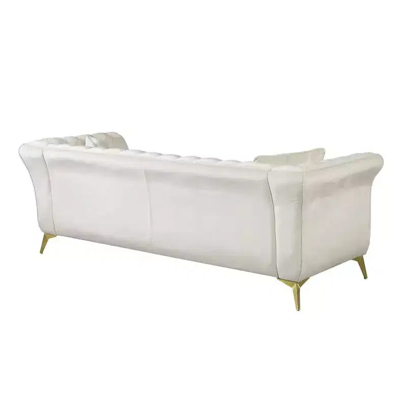 Modern 3-Seater Chesterfield Sofa with Scroll Arms and Chrome Legs, Velvet Accent Sofa for Living Room, Lounge or Apartment - Panipeachy