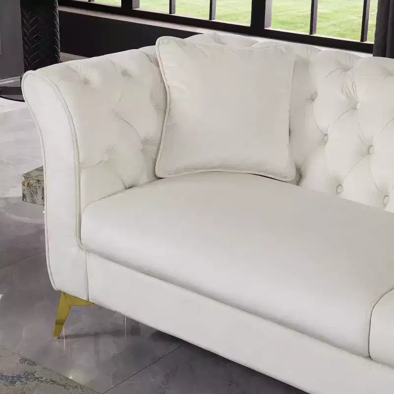 Modern 3-Seater Chesterfield Sofa with Scroll Arms and Chrome Legs, Velvet Accent Sofa for Living Room, Lounge or Apartment - Panipeachy
