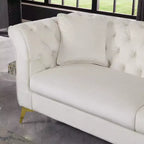 Modern 3-Seater Chesterfield Sofa with Scroll Arms and Chrome Legs, Velvet Accent Sofa for Living Room, Lounge or Apartment - Panipeachy