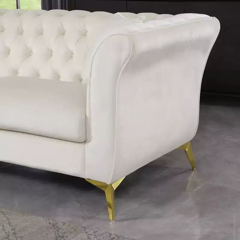 Modern 3-Seater Chesterfield Sofa with Scroll Arms and Chrome Legs, Velvet Accent Sofa for Living Room, Lounge or Apartment - Panipeachy