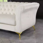 Modern 3-Seater Chesterfield Sofa with Scroll Arms and Chrome Legs, Velvet Accent Sofa for Living Room, Lounge or Apartment - Panipeachy