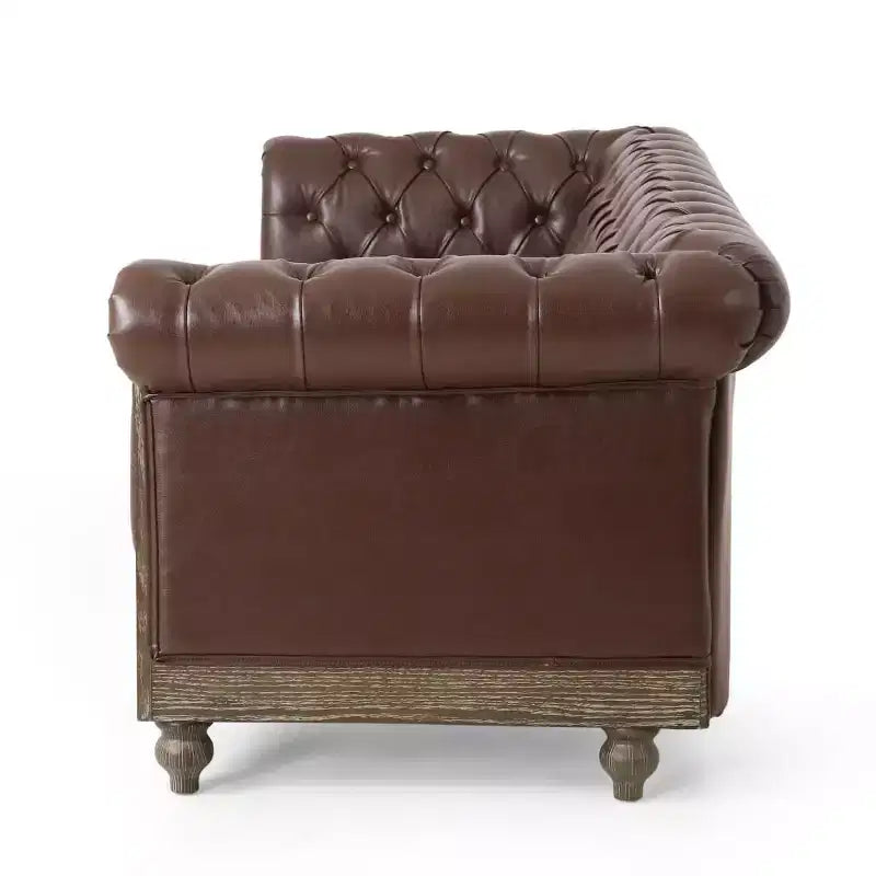 Canapé Chesterfield classique 3 places avec dossier capitonné, garniture cloutée et pieds en bois, canapé d'appoint en cuir PU pour salon ou lounge - Panipeachy