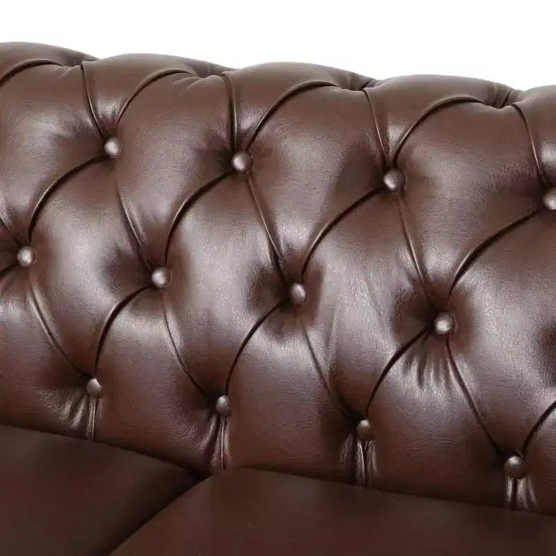 Canapé Chesterfield classique 3 places avec dossier capitonné, garniture cloutée et pieds en bois, canapé d'appoint en cuir PU pour salon ou lounge - Panipeachy