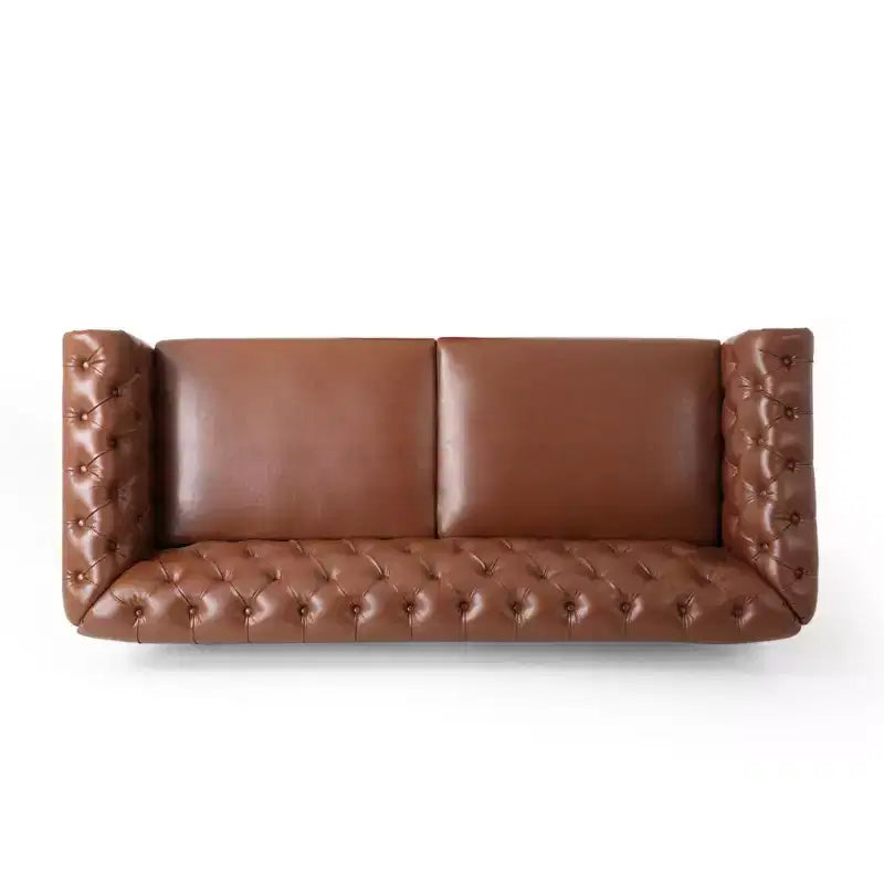 Canapé Chesterfield classique 3 places avec dossier capitonné, garniture cloutée et pieds en bois, canapé d'appoint en cuir PU pour salon ou lounge - Panipeachy