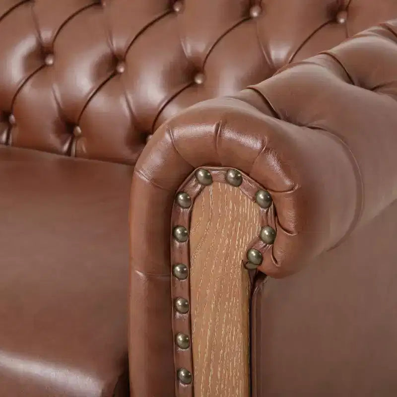 Canapé Chesterfield classique 3 places avec dossier capitonné, garniture cloutée et pieds en bois, canapé d'appoint en cuir PU pour salon ou lounge - Panipeachy