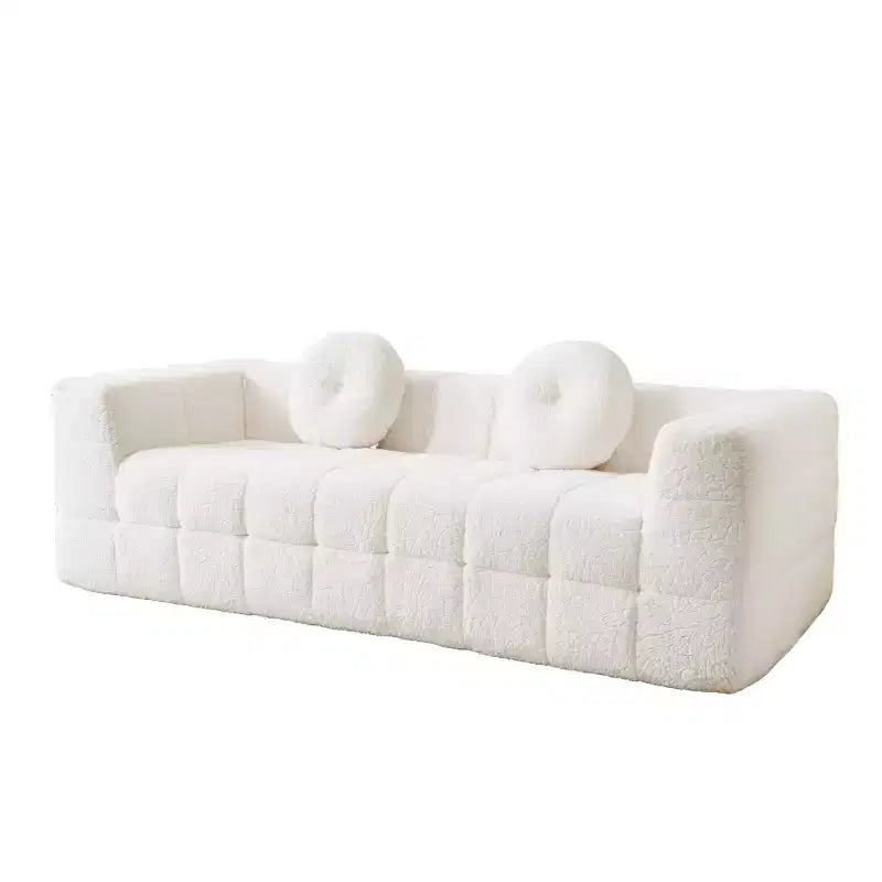 Modern Cloud Sofa with Lychee-Textured Fabric and Round Pillows, 3-Seater Sofa Couch for Living Room, Apartment or Home Lounge - Panipeachy