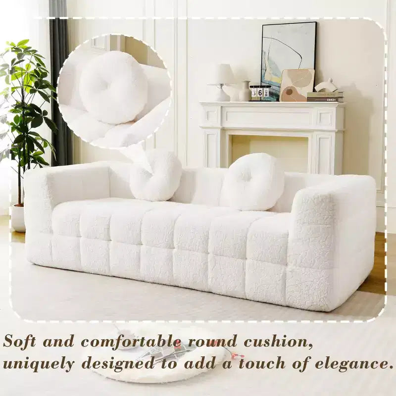 Modern Cloud Sofa with Lychee-Textured Fabric and Round Pillows, 3-Seater Sofa Couch for Living Room, Apartment or Home Lounge - Panipeachy