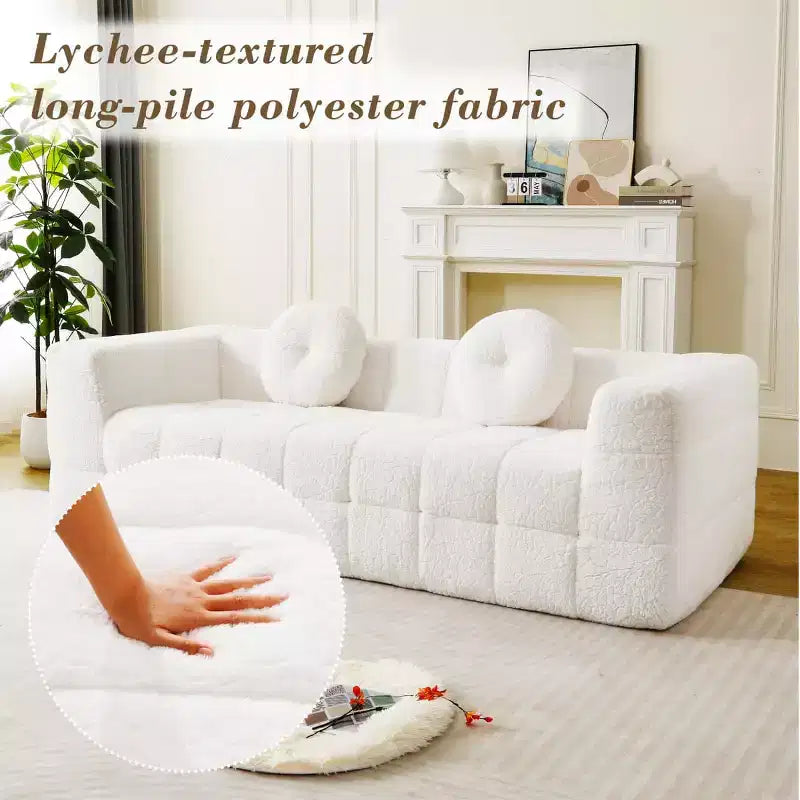 Modern Cloud Sofa with Lychee-Textured Fabric and Round Pillows, 3-Seater Sofa Couch for Living Room, Apartment or Home Lounge - Panipeachy