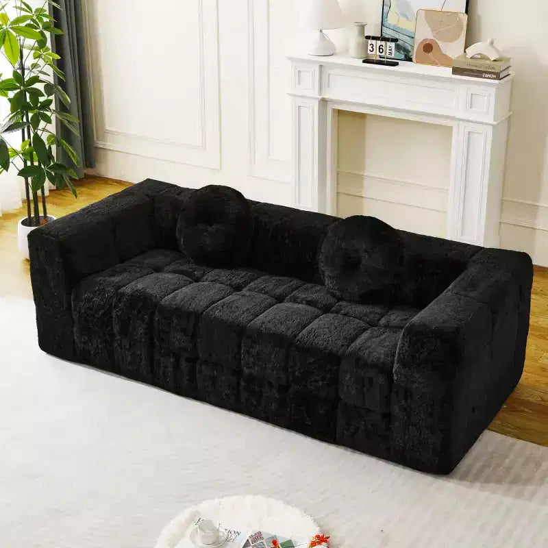 Modern Cloud Sofa with Lychee-Textured Fabric and Round Pillows, 3-Seater Sofa Couch for Living Room, Apartment or Home Lounge - Panipeachy