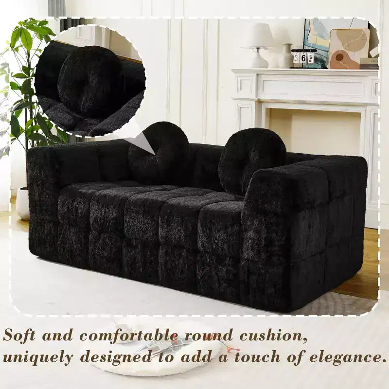 Modern Cloud Sofa with Lychee-Textured Fabric and Round Pillows, 3-Seater Sofa Couch for Living Room, Apartment or Home Lounge - Panipeachy
