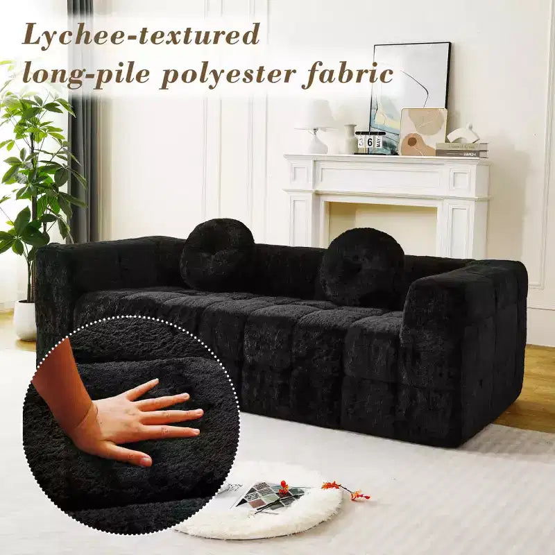 Modern Cloud Sofa with Lychee-Textured Fabric and Round Pillows, 3-Seater Sofa Couch for Living Room, Apartment or Home Lounge - Panipeachy