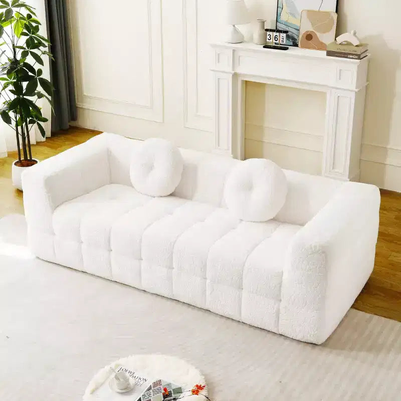 Modern Cloud Sofa with Lychee-Textured Fabric and Round Pillows, 3-Seater Sofa Couch for Living Room, Apartment or Home Lounge - Panipeachy