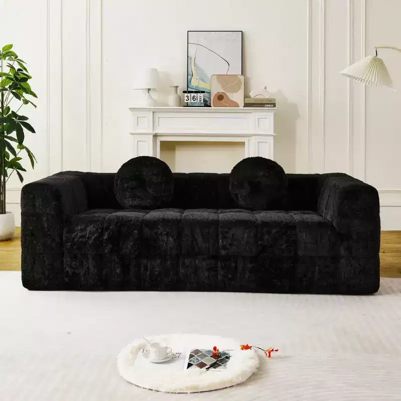 Modern Cloud Sofa with Lychee-Textured Fabric and Round Pillows, 3-Seater Sofa Couch for Living Room, Apartment or Home Lounge - Panipeachy