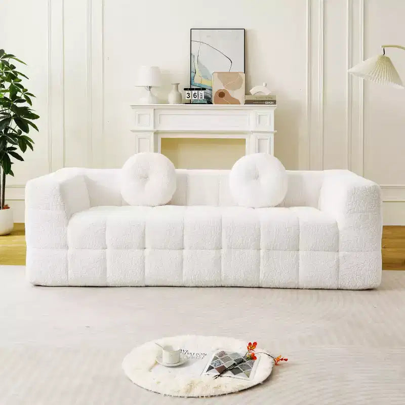 Modern Cloud Sofa with Lychee-Textured Fabric and Round Pillows, 3-Seater Sofa Couch for Living Room, Apartment or Home Lounge - Panipeachy
