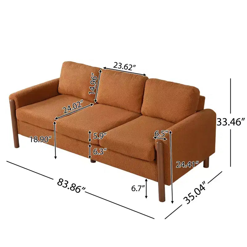 Canapé Moderne 83 places en Tissu Teddy avec Pieds en Bois Massif et Accoudoirs Courbés, pour Salon, Chambre à Coucher ou Appartement - Panipeachy