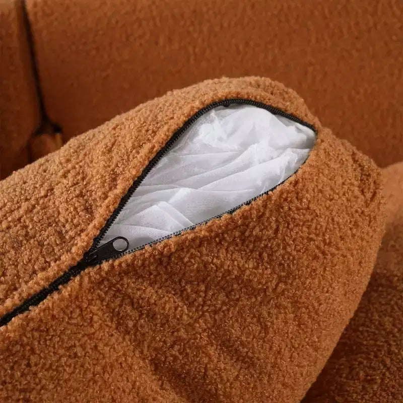 Canapé Moderne 83 places en Tissu Teddy avec Pieds en Bois Massif et Accoudoirs Courbés, pour Salon, Chambre à Coucher ou Appartement - Panipeachy