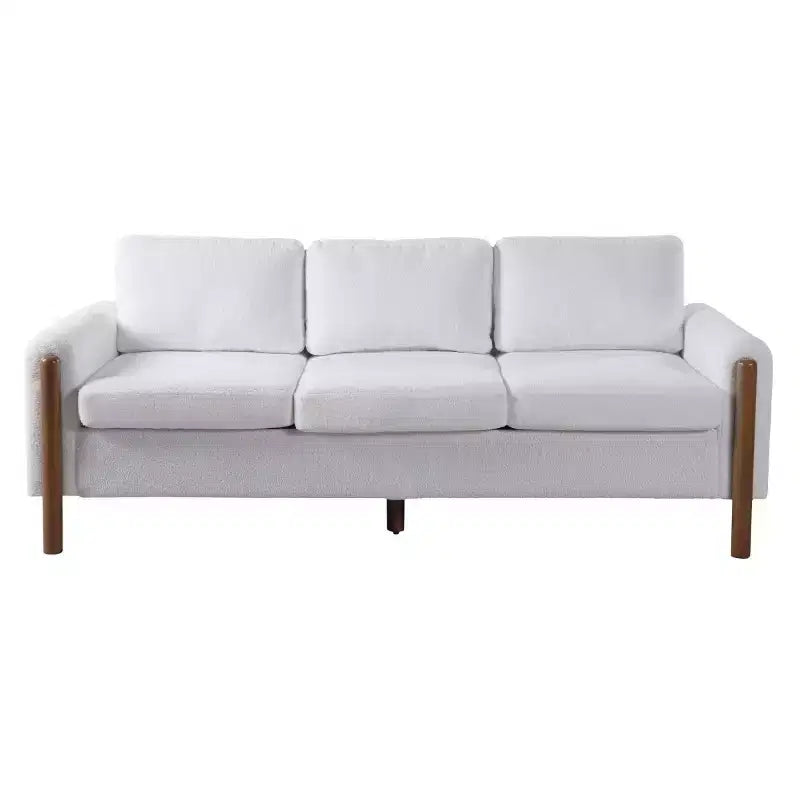 Canapé Moderne 83 places en Tissu Teddy avec Pieds en Bois Massif et Accoudoirs Courbés, pour Salon, Chambre à Coucher ou Appartement - Panipeachy