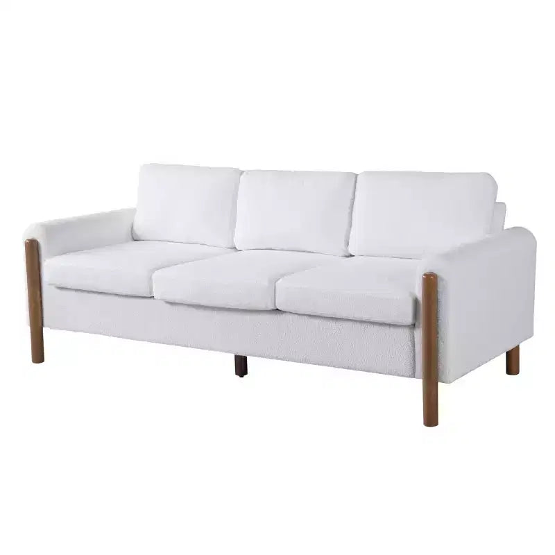 Canapé Moderne 83 places en Tissu Teddy avec Pieds en Bois Massif et Accoudoirs Courbés, pour Salon, Chambre à Coucher ou Appartement - Panipeachy