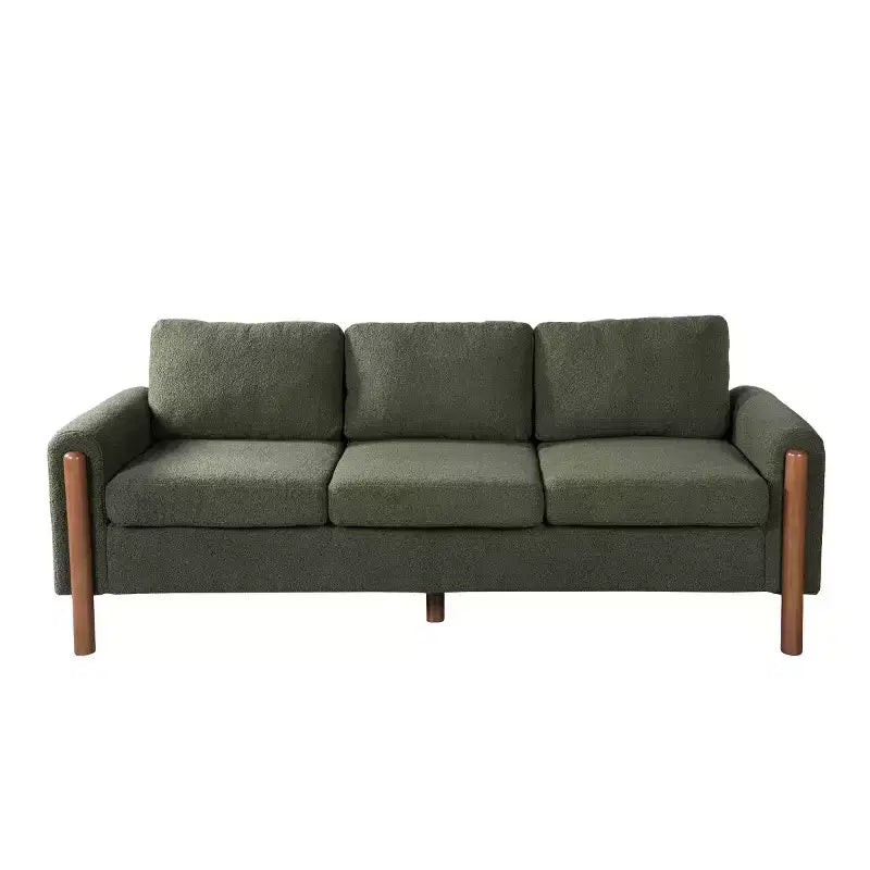 Canapé Moderne 83 places en Tissu Teddy avec Pieds en Bois Massif et Accoudoirs Courbés, pour Salon, Chambre à Coucher ou Appartement - Panipeachy