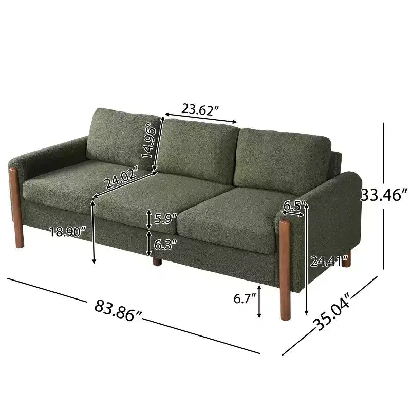 Canapé Moderne 83 places en Tissu Teddy avec Pieds en Bois Massif et Accoudoirs Courbés, pour Salon, Chambre à Coucher ou Appartement - Panipeachy